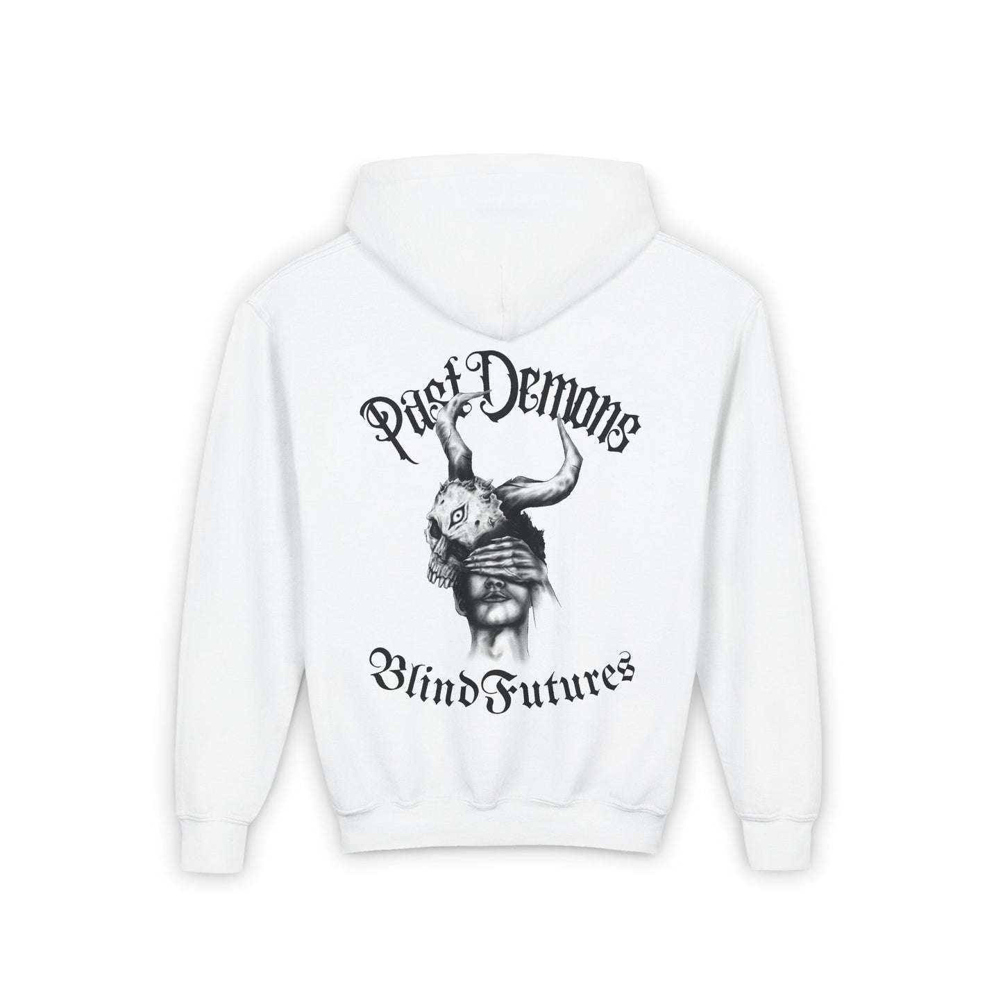 Youth Heavy Blend Hooded Sweatshirt - 'Pierce Demons, Blind Futures' - Edgy Graphic Hoodie for Teens