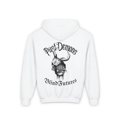 Youth Heavy Blend Hooded Sweatshirt - 'Pierce Demons, Blind Futures' - Edgy Graphic Hoodie for Teens