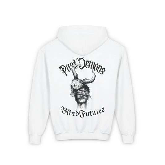 Youth Heavy Blend Hooded Sweatshirt - 'Pierce Demons, Blind Futures' - Edgy Graphic Hoodie for Teens